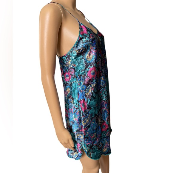 Lady Cameo Vintage 80s Witchy Whimsygoth Floral Paisley Lingerie Mini Slip Dress - Picture 2 of 6